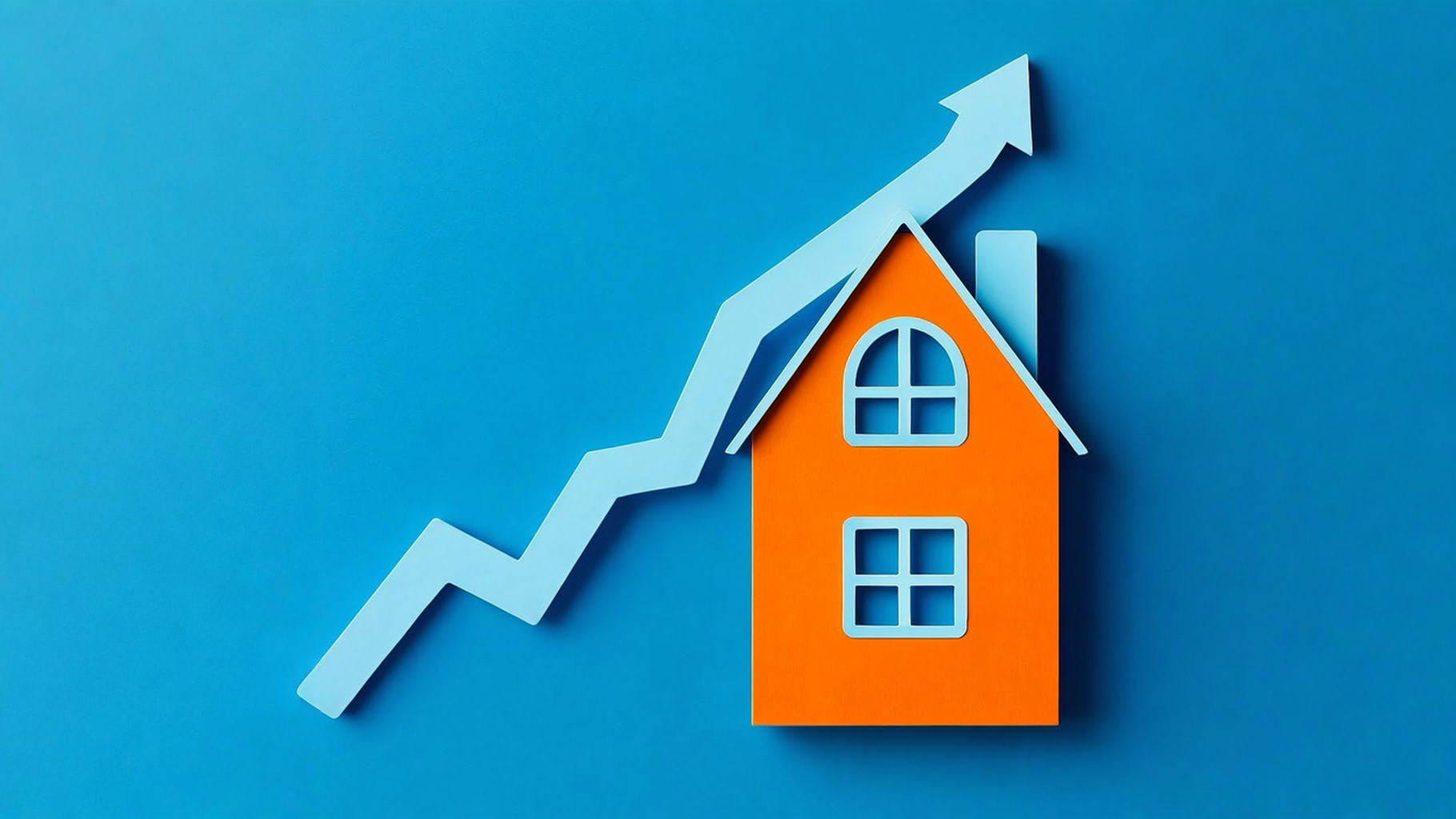 Illustration of a rising arrow and house symbolizing how to finance a property flip for increased returns.