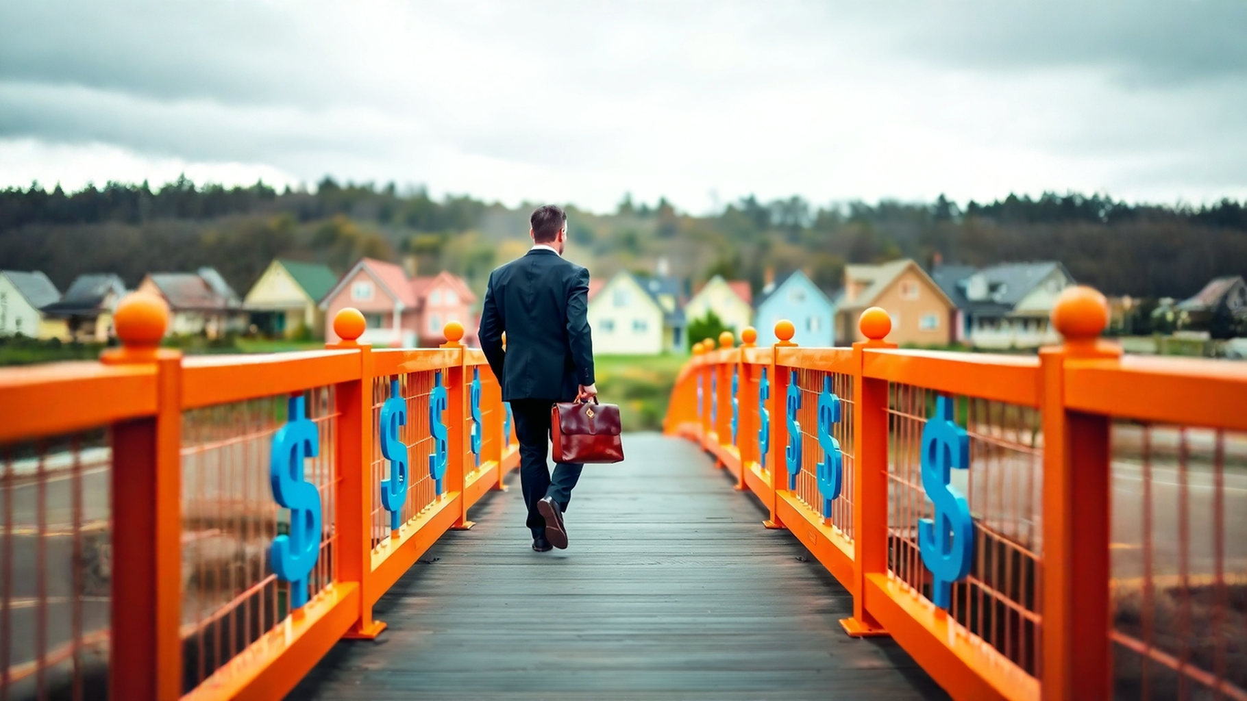 A hard money bridge loan represented by a business person walking across a bridge.
