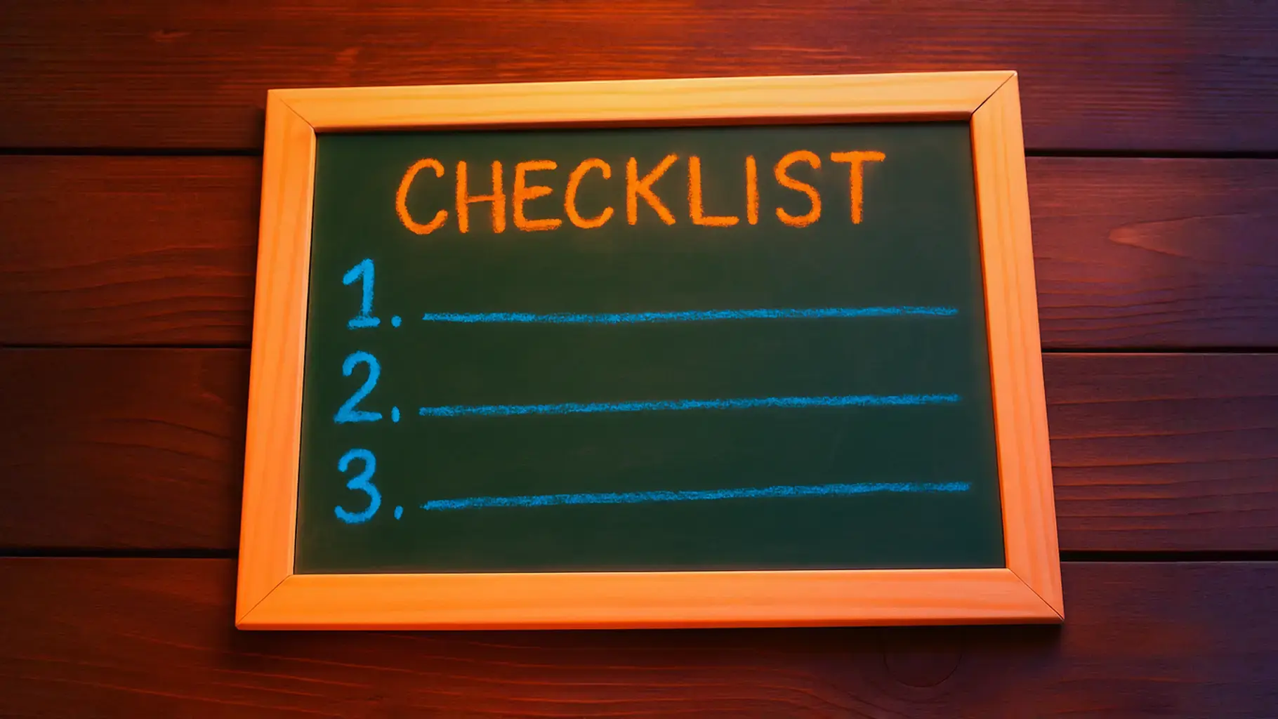 Framed chalkboard with checklist layout, symbolizing steps in a hard money loan checklist for real estate investors.