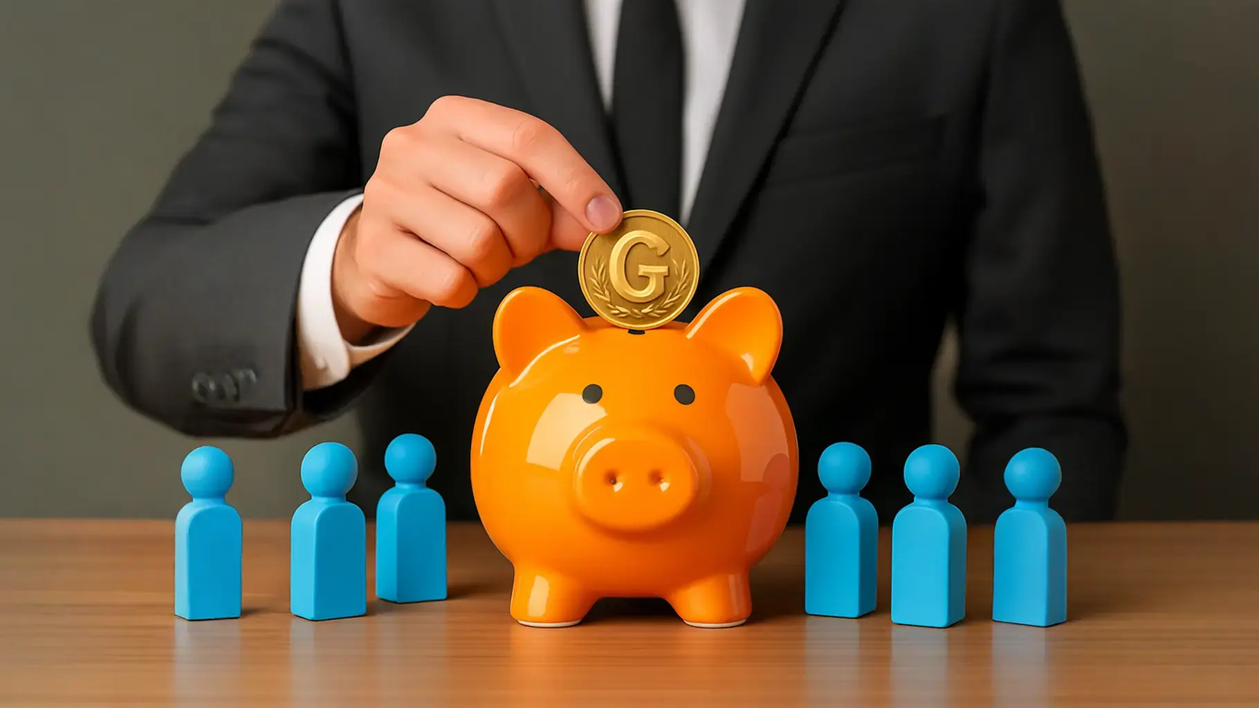 Businessperson placing a coin marked 