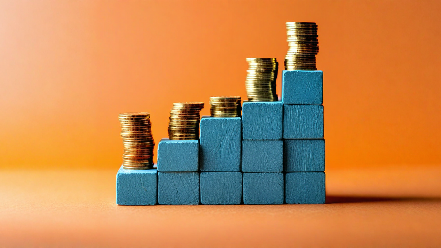 Return on rental properties illustrated by coins on steps made from blocks.
