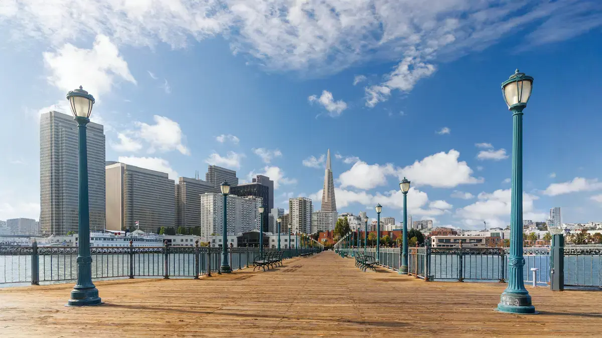 Short term real estate loans in San Francisco represented by a wooden pier in the SF bay. 